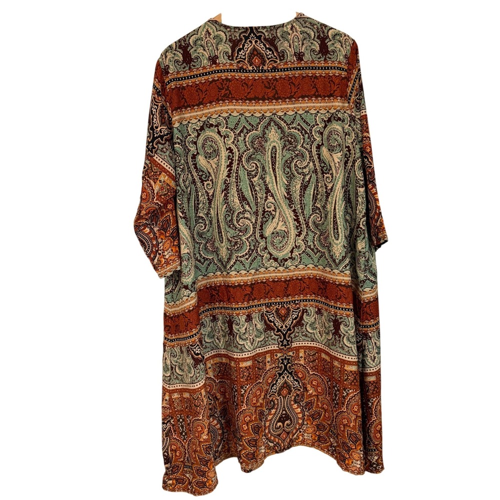 Boho Paisley Kimono Cardigan Coverup Womens XL Brown Earthy Festival Layering - Picture 3 of 10
